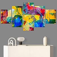 SIGNWIN 5 Panel Canvas Wall Art Modern Art Abstract Brushstroke Closeup Expressionism Expressive Modern Multicolor Oil Painting for Home Decorations Ready to Hang - 60