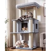 Purrlato Maine Coon Cat Tree for Large Indoor Cats, Cat Tower, Stable Base | Scratch-Resistant Fabric, 22.8" Extra Large Perch, Semi-Enclosed Cat Condo, 6 Sisal Scratching Posts, for Cats up to 20 lbs