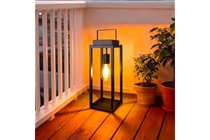 Outdoor Solar Floor Lamp, Waterproof Metal Solar Powered Lantern with Handle, for Patio, Backyard, Pathway, Porch Decor(Large