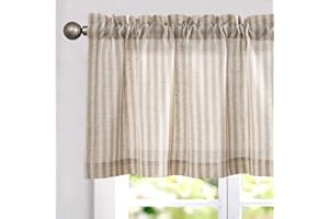 Vangao Christmas Kitchen Valance Linen Stripe Short Curtains Farmhouse Country Rustic Tickingstripe Light Filtering Rod Pocket Window Topper Treatments 16 Inch 1 Panel Taupe on Beige