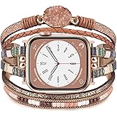 KOREDA Boho Leather Bracelet Compatible for Apple Watch Band 38mm 40mm 41mm 42mm 44mm 45mm 46mm Series 11 10 9 8 7 SE Women, Handmade Multilayer Wrap Beaded Jewelry Apple Watch Strap for iWatch Series 6/5/4/3/2/1