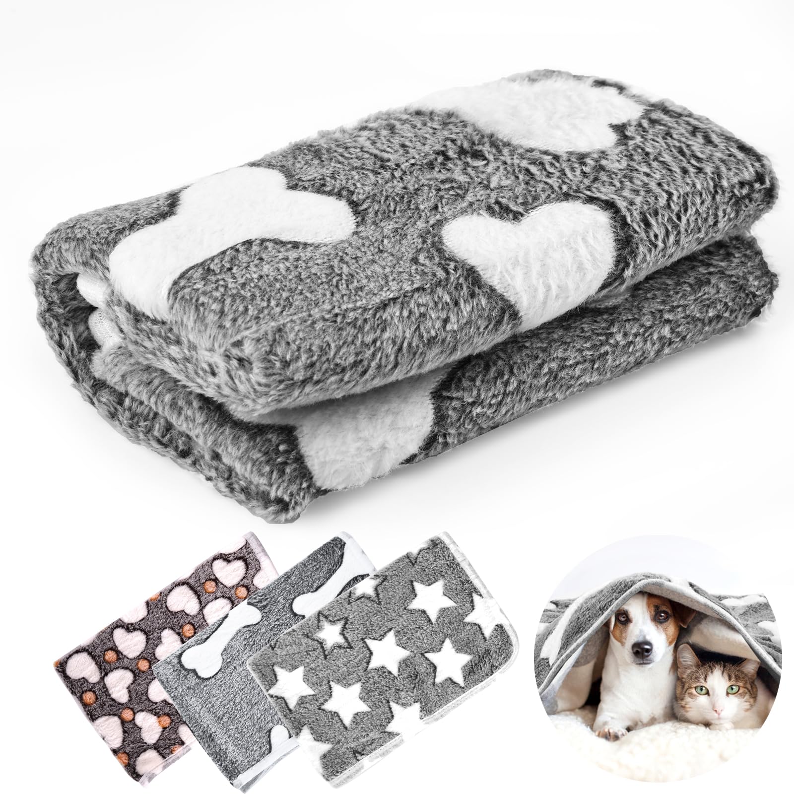Neerow 3 Pack Dog Blanket Washable, 60 x 40 cm Cat Blanket, Soft Fluffy Puppy Pet Blanket for Indoor Cats Dogs Sofa Bed