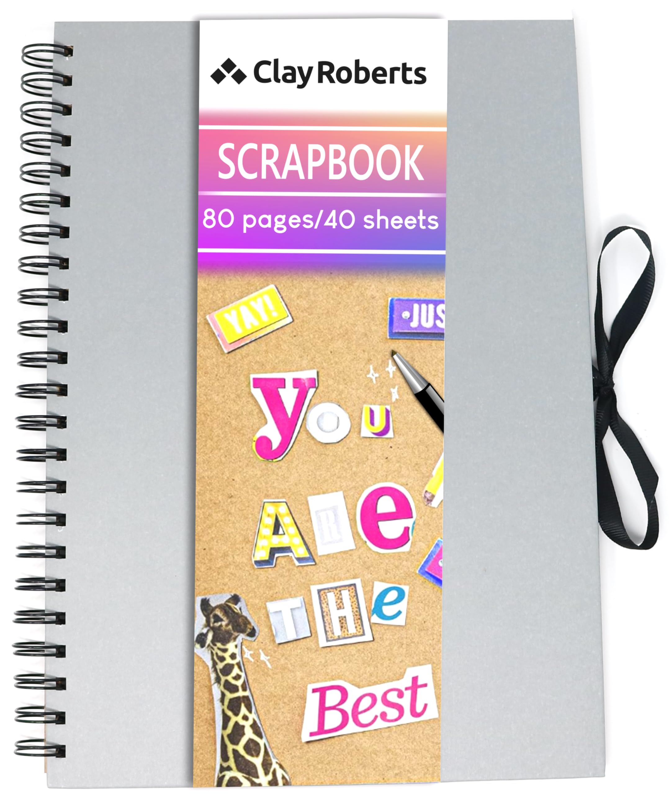 A4 Kraft Ribbon Scrapbook, Grey, 40 Sheets (80 Pages), Craft Paper Scrapbooking Albums, Eco-Friendly Memory Book Photo Album, Scrapbook, Art Books