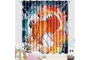 WJLBKGU Sports Curtains for Boys Bedroom Blackout Soccer & Football, Baseball, Basketball Curtains for Boys Bedroom Playroom Living Room Home Decor, 82 in x 84 in
