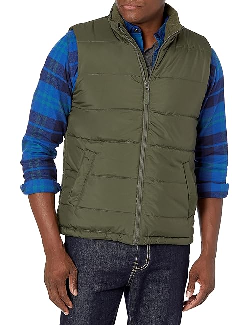 Amazon Essentials Men's Midweight Fleece-Lined Insulated Puffer Vest, Olive, Small