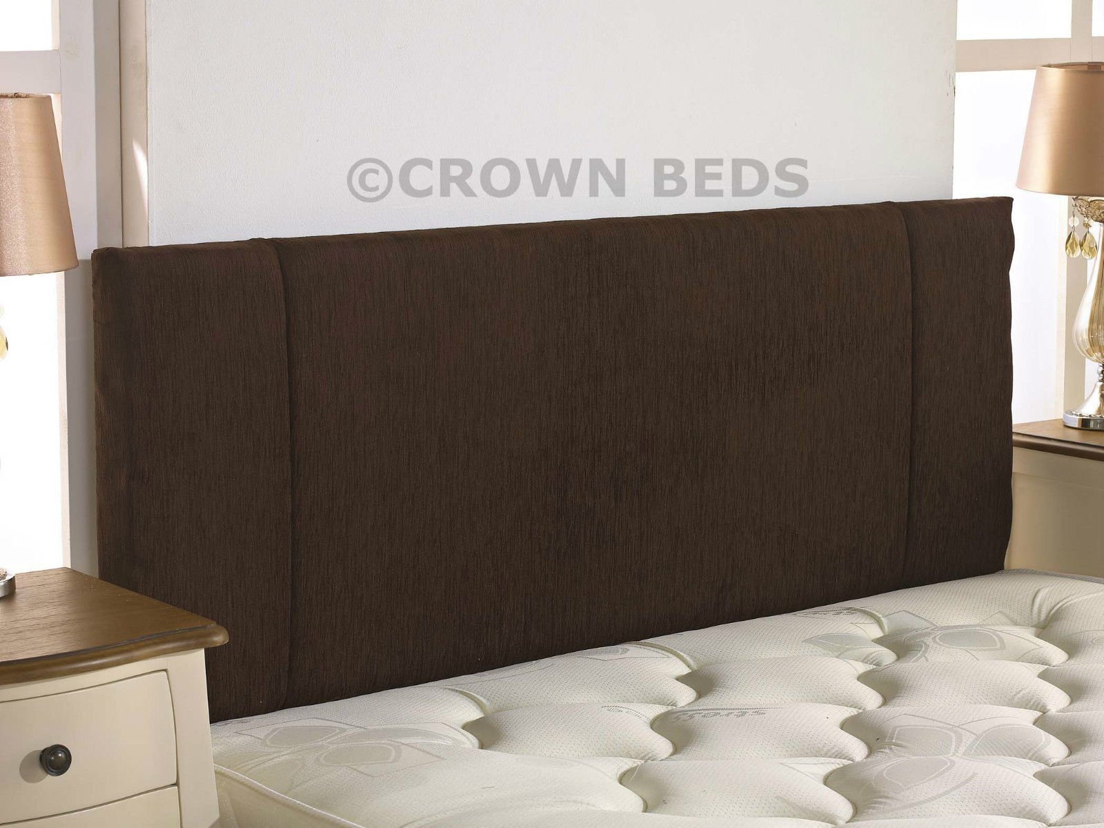 CROWNBEDSUK QUALITY PORTOBELLO CHENILLE HEADBOARD 2ft6,3ft,4ft,4ft6,5ft,6ft (6FT SUPER KINGSIZE, Brown)