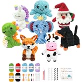 8Pcs Crochet Kit for Beginners, 2026 Great Christmas Gift for Crochet Lovers, DIY Craft for Adults and Kids, Crocheting Animal Kits with Step by Step Videos, Yarn, Crochet Hook, Birthday Holiday Gift