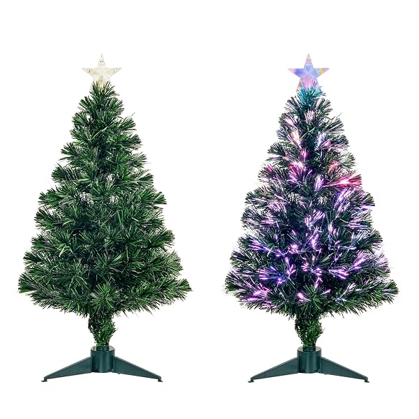 3FT FIBER OPTIC GREEN CHRISTMAS TREE ARTIFICIAL TREE WITH STAND,PRE-LIT FULL XMAS TREE WITH TOP STAR PERFECT FOR INDOOR HOLIDAY DECORATION