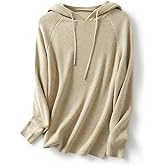 Ciovkis Women's Merino Wool Blend Hoodies 2025 Fall Winter Crewneck Sweatshirt Long Sleeve Knitted Sweater with Drawstring