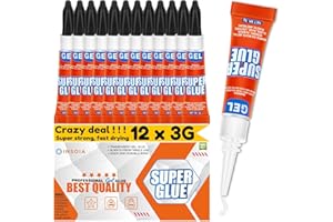 INSOIA Super Glue Gel Clear Non-Drip, 12 X 3g All Purpose Strong Adhesive Ca Glue Quick Dry Instant Glue for Plastic, Metal, Ceramic, Shoe, Wood, Leather, Model, Aquarium, Rhinestone, Jewelry and DIY Crafts