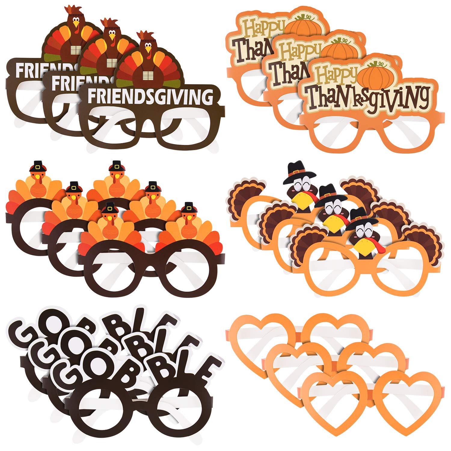 MIAHART 18 Pcs Thanksgiving Turkey Eyeglasses Carnival Paper Sunglasses for Thanksgiving Party Favors Fall Photo Props Costume Accessories