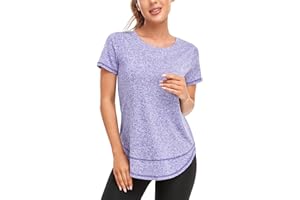 Abrooical Women's Short Sleeve Workout Shirts Crewneck Sports Yoga Running Dry Fit Tops Side Split Tee