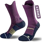 Compression Running Socks 3 Pairs, Cushion Crew Socks, Anti-Blister Moisture Wicking Athletic Hiking Basketball Socks