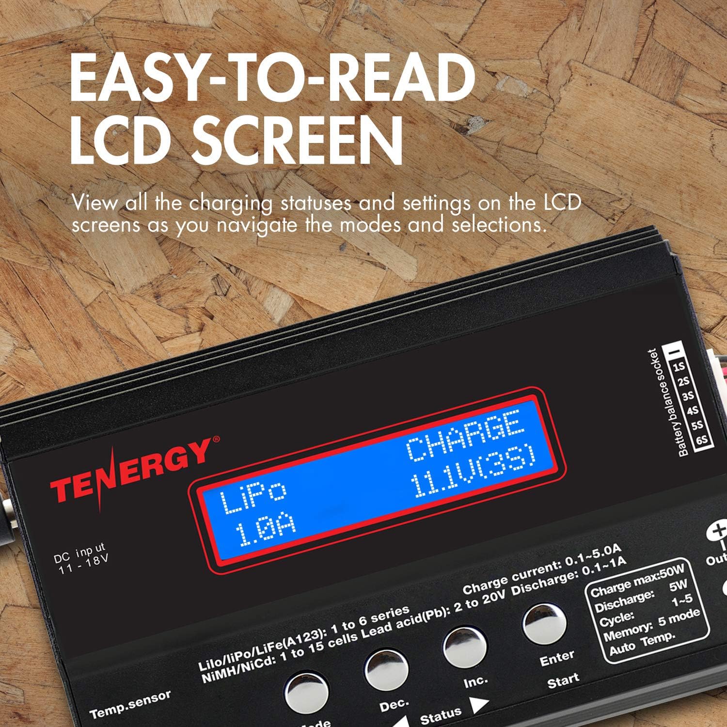 Tenergy TB6-B Balance Charger Discharger 1S-6S Digital Battery Pack Charger for NiMH/NiCD/Li-PO/Li-Fe Packs LCD Hobby Battery Charger w/ Tamiya/JST/EC3/HiTec/Deans Connectors + Power Supply 01435: Toys & Games