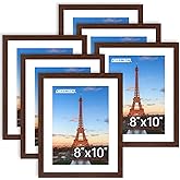 FIXSMITH 8x10 Picture Frame Bulk-6 Pack, Photo Frame with HD Plexiglass, Display Pictures 5x7 with Mat or 8x10 Without Mat, Brown Picture Frames Collage Wall Decor, Wall & Tabletop Picture Frames