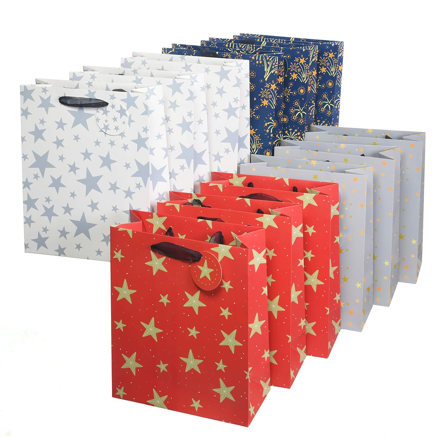 Luxury Set of 12 Gift Bags 4 Designs with Ribbon Handles
