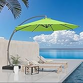 Kingdura 11ft Offset Cantilever Patio Umbrella with Base Included, Large Round Aluminum Outdoor Umbrella, 360° Rotation & Infinite Tilt, Heavy Duty Frame for Deck Pool Backyard, Apple Green