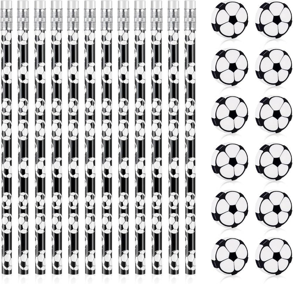 AUAUY Soccer Pencils 12 Pcs Theme Wooden with Erasers Unsharpened Gift Set