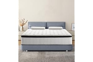 Konuzu 12 Inch Full Size Mattress, Memory Foam & Pocket Springs Hybrid Mattress in a Box, Soft Full Colchon, Fast Rebound & Pressure Relief, Black & White Medium Firm Colchon, Fast Rebound.