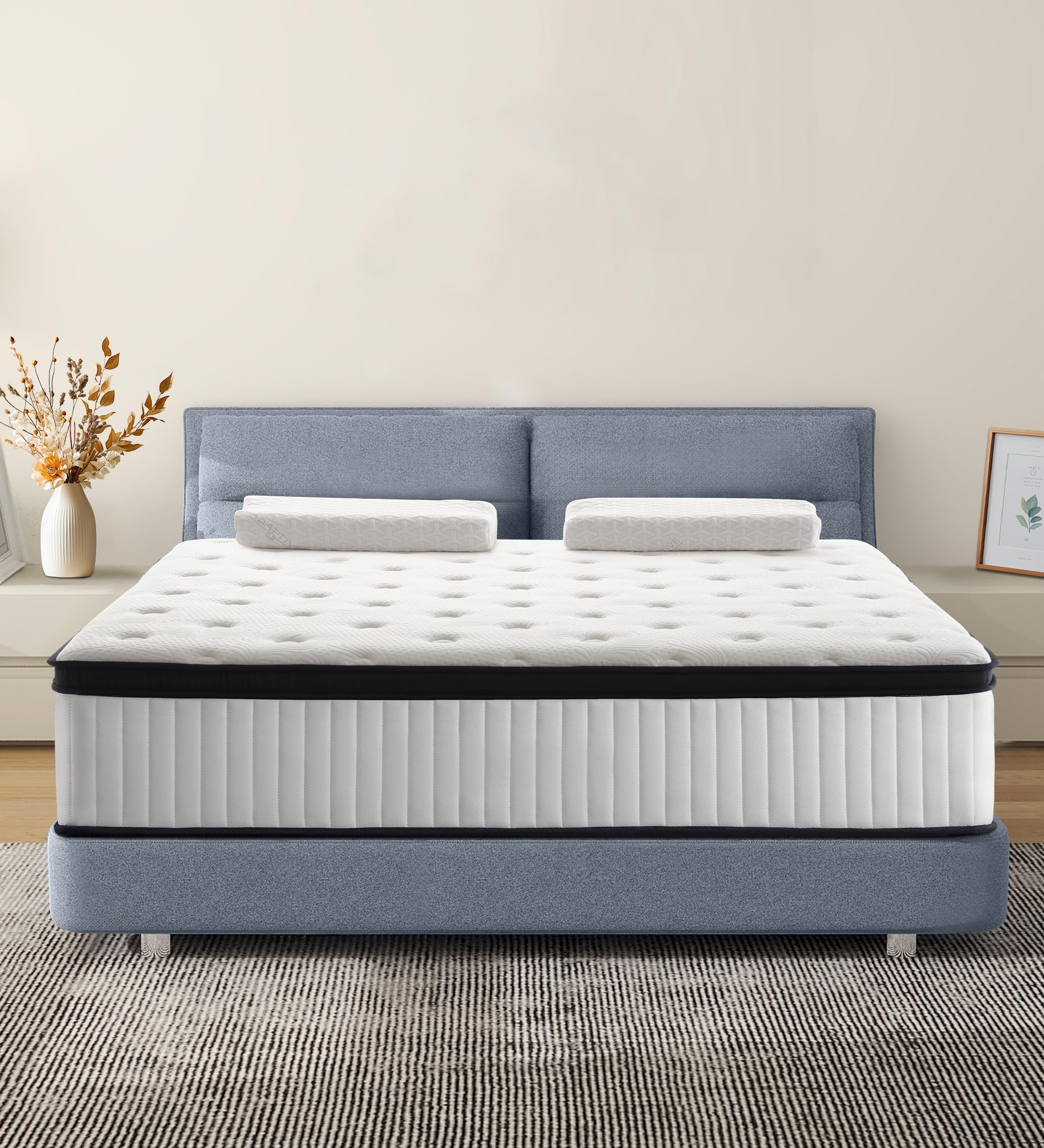 Photo 1 of Konuzu Mattress 10 Inch Full Size Memory Foam and Springs Hybrid Mattress in a Box, Stress Relief and Cooling, Black & White Medium Firm Colchon, Fast Reboud.
