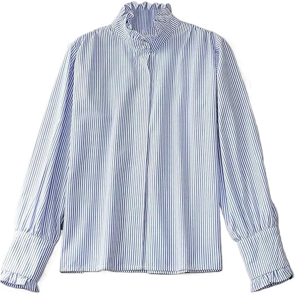 Women's Striped Long Sleeve Blouse - V Neck Button Down Boho Top For Business Casual