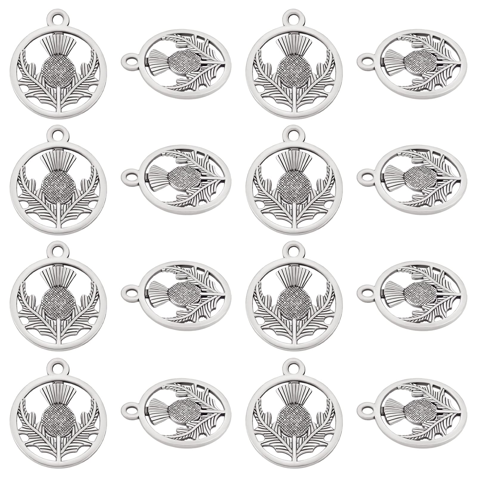 UNICRAFTALE 100pcs 19mm Scotland Thistle Flower Charms Tibetan Style Alloy Pendants Flat Round Charms Antique Silver Necklace Pendants for Women Men Jewelry Making Crafting