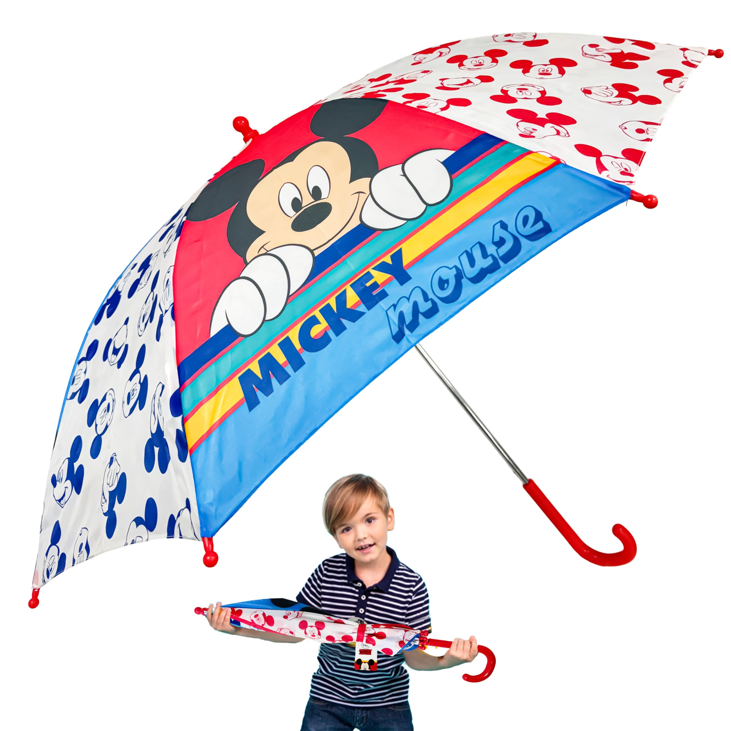 Kid Licensing Umbrella 46 cm Auto Mickey, Youth Unisex, Multicoloured (Multicoloured), One Size
