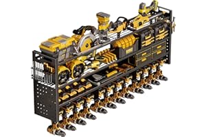 STURDIFLOW Large 49''W Power Tool Organizer Wall Mount | 620lbs Garage Storage Rack with 12 Cordless Drill Holder | 4-Tier Heavy Duty Utility Shelf for Battery Workshop Organization