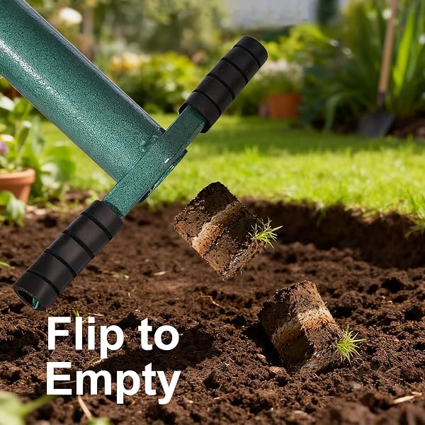 RONDAUNO SOD PLUGGER BULB PLANTER PLANTING TOOL, EASY TO ASSEMBLE GARDEN TRASNPLANTER WITH SERRATED BASE FOR PLANTING GRASS PLUG FOR DIGGING HOLES TULIPS, DAFFODILS, IRIS