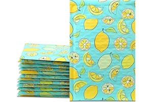 UCGOU Bubble Mailers 4x8 Inch Lemon Designer 50 Pack Poly Padded Envelopes Small Business Mailing Packaging Self Seal Waterproof Boutique Mail Shipping Bags for Jewelry Makeup Supplies #000