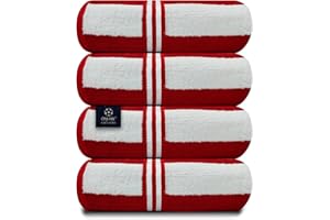 ORGANIX - SUSTAINABLE HEALTH SUPPLIES Organix Oversized Beach Towel 36"x72", Large Highly Absorbent Cabana Striped Pool Towels, 100% Ringspun Cotton Bathroom and Pool Towel 4 Pack, Adult Luxury Beach Towels, Quick Dry Lightweight - Red