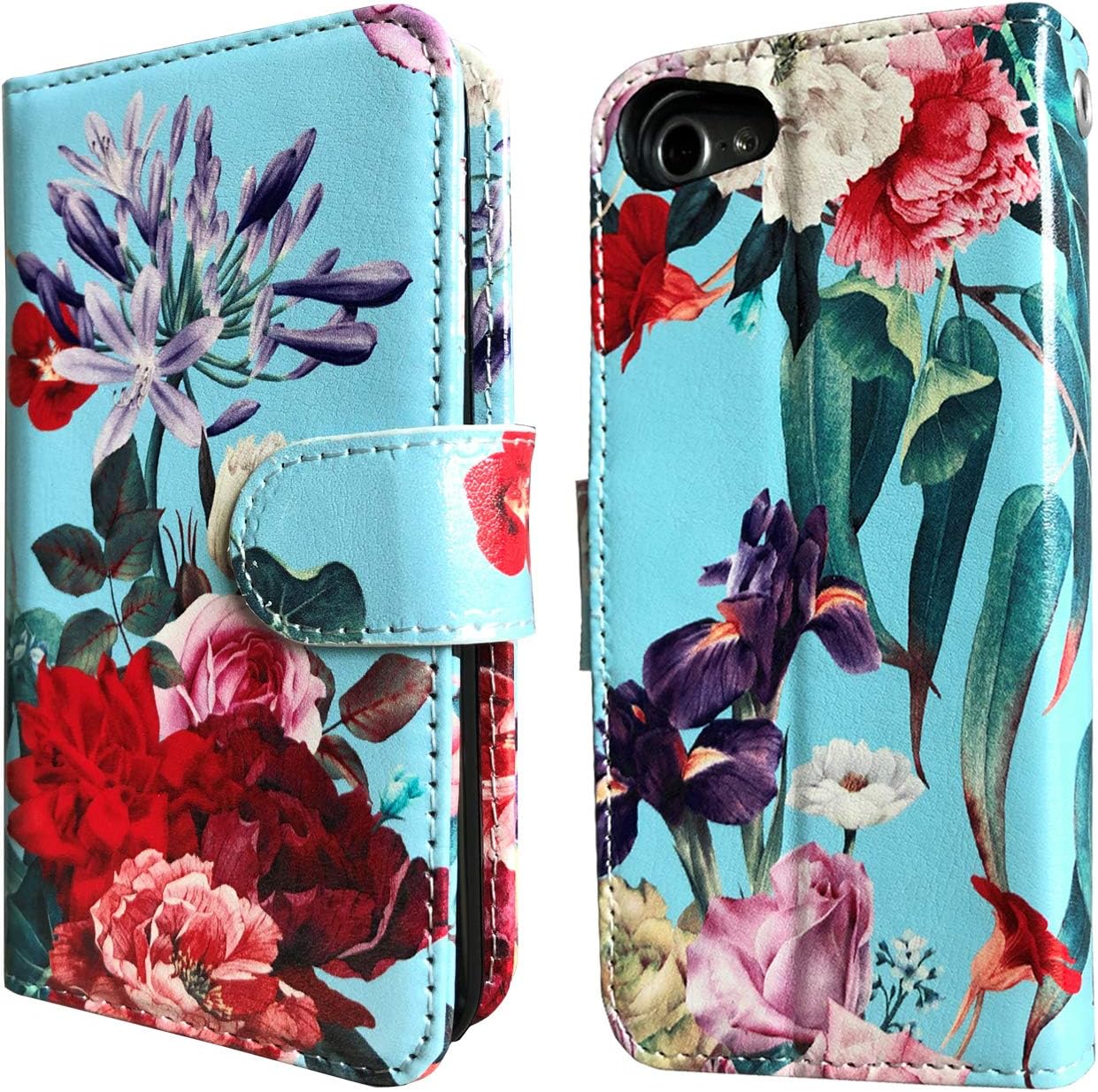J.west iPod Touch 7th 6th 5th Generation Case, Sunflower iPod Touch Wallet case Magnetic Floral Faux Leather Flip Case Cover Heavy Duty Protection with 3 Cash Card Holder Kickstand and Wrist Strap