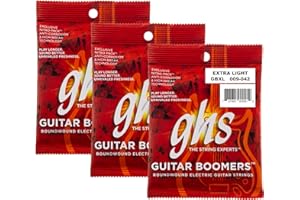 GHS Strings, GBXL Boomers, Nickel Plated Steel Electric Guitar Strings, Legendary Strength, Consistent Intonation, Long Lasting Brightness, Tone & Sustain. For 6-String Guitar, 9-42 XLT Gauge, 3 Pack
