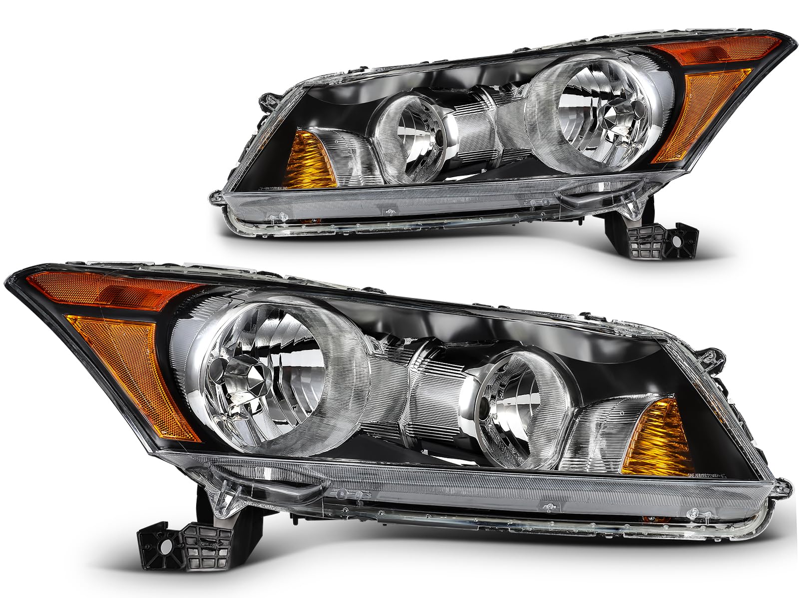 Photo 1 of LBRST Headlight Assembly For Honda for Accord Sedan 4-Door 2008-2012 Black Housing Amber Reflector Clear Lens Driver and Passenger Side Headlamp