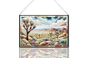 XIAOAIKA Joshua Tree National Park Painted Glass Window Hanging - Hand-Painted - Artisan Crafted Colorful Glass Art Panel - Decorative Wall Hanging for Living Room, Bedroom