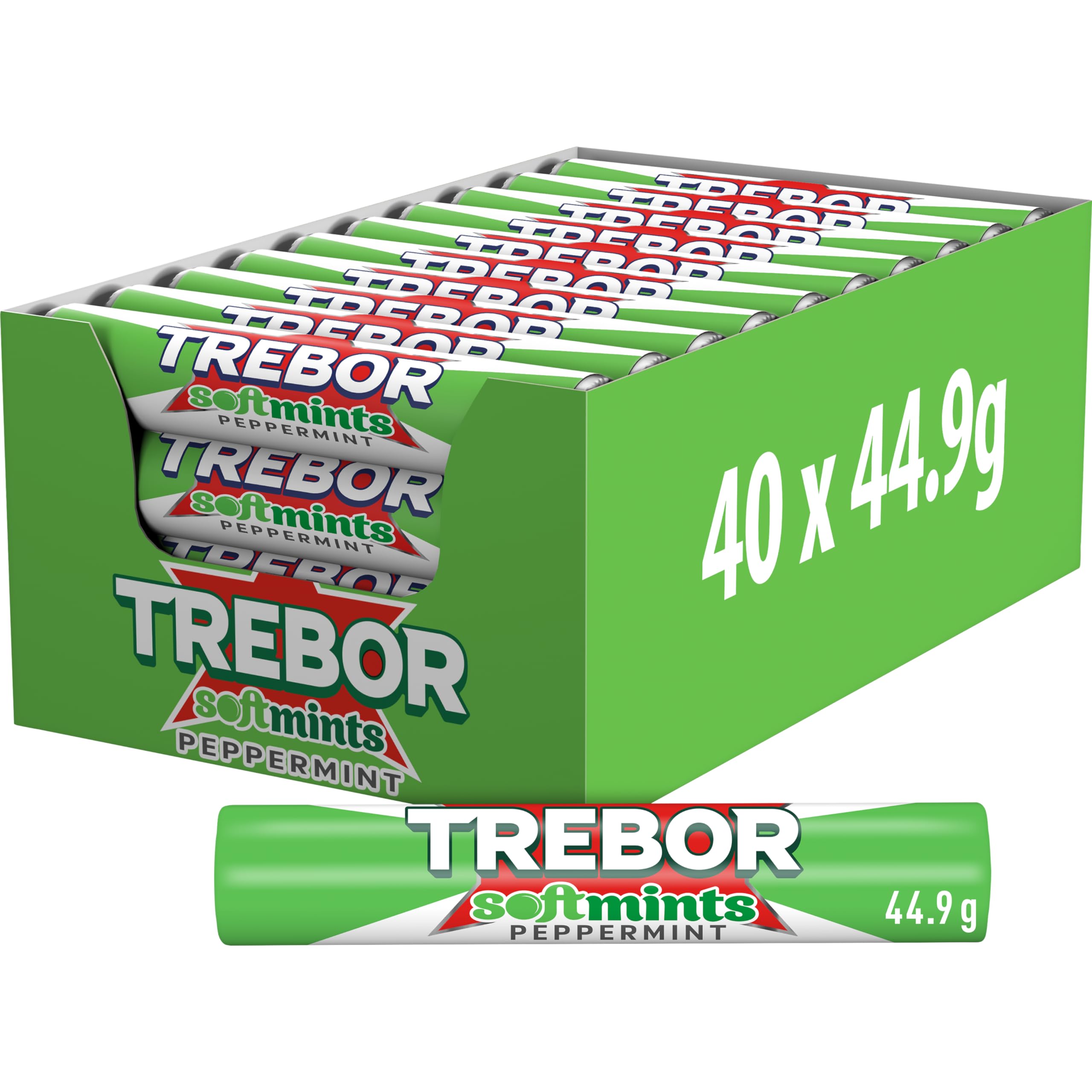 Trebor Softmints Peppermint Mints Multipack, Chewy Centre, Crunchy Shell, 40 x 179.6g