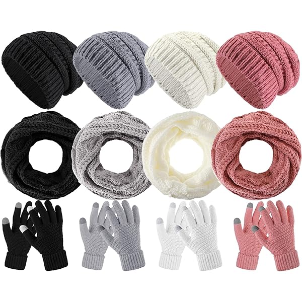 Bequemer Laden Mens Winter Warm Beanie Hats Long Scarf Neck Touchscreen Gloves Set Ribbed Knit Skull Caps Scarves Gloves For Women Man Navy Blue