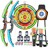HYES 2 Pack Kids Bow and Arrow with 29" Large Dart Board, LED Light Up Archery Set with 24 Suction Cup Arrows, Indoor Outdoor