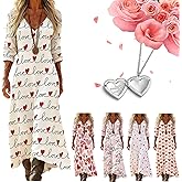 Valentine's Day Love Graphic V-Neck Maxi Dress for Women Spring Summer Loose Fit Casual Long Dresses