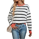 SOLY HUX Women's Striped Sweater Long Sleeve Crewneck Fall Casual Trendy Pullover Tops