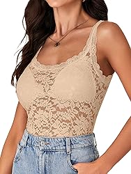 LYANER Women's Floral Lace Scallop Spaghetti Strap
