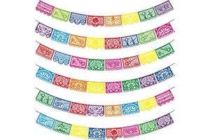 Asoulin 6PCS Mexican Party Decorations, 90FT Plastic Papel Picado Fiesta Party Banners, Dia De Los Muertos, Day of The Dead Decorations, Cinco De Mayo Decor, Mexican Theme Birthday Party Decorations