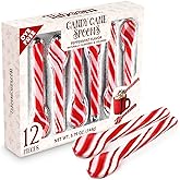 Peppermint Candy Cane Spoons Dye-Free - Pack of 12 Individually Wrapped Christmas Peppermint Flavored Hot Chocolate Spoons - Festive Holiday Treats for Stirring, Gifts &amp; Stocking Stuffers