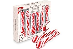 TABOOM Peppermint Candy Cane Spoons Dye-Free - Pack of 12 Individually Wrapped Christmas Peppermint Flavored Hot Chocolate Spoons - Festive Holiday Treats for Stirring, Gifts & Stocking Stuffers