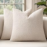MIULEE 26x26 Inch Decorative Euro Sham Pillow Covers for Couch Bed Set of 2 Textured Boucle Neutral Throw Pillow Covers Natural Beige Ivory Accent Solid Pillowcases Sofa Living Room Home Decor