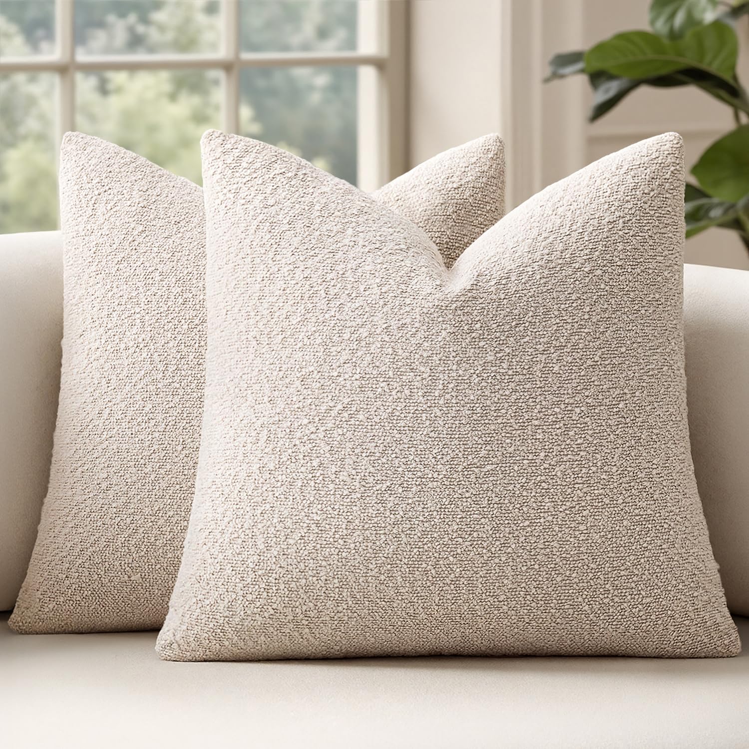 Photo 1 of ***Torn zipper***MIULEE 20x20 Inch Decorative Pillow Covers for Couch Bed Set of 2 Textured Boucle Neutral Throw Pillow Covers Natural Beige Ivory Accent Solid Pillowcases Sofa Living Room Home Decor***Torn zipper***