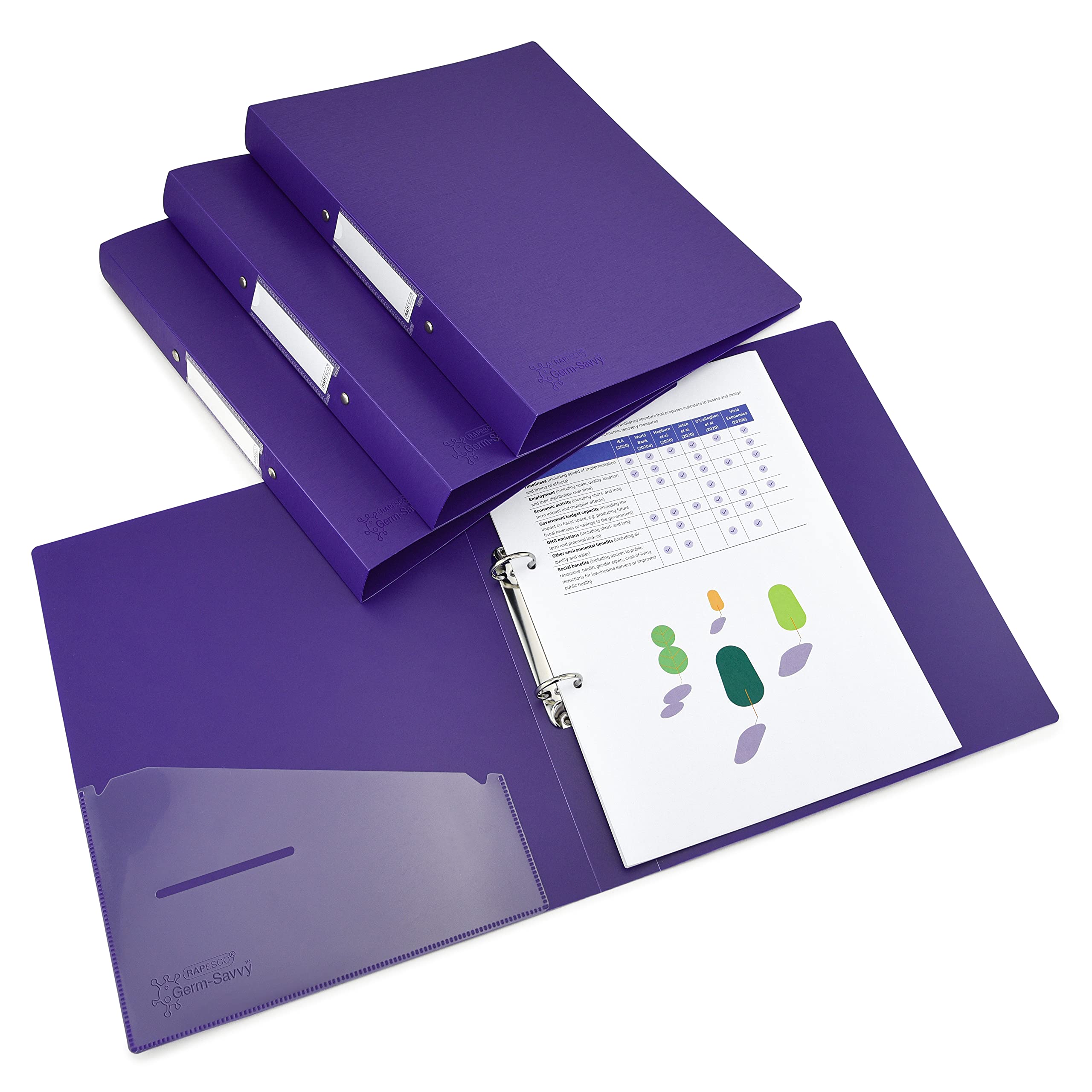 Rapesco 1663 2-Ring Binder with Antibacterial Protection, 35 mm Spine, A4, Purple, Pack of 4