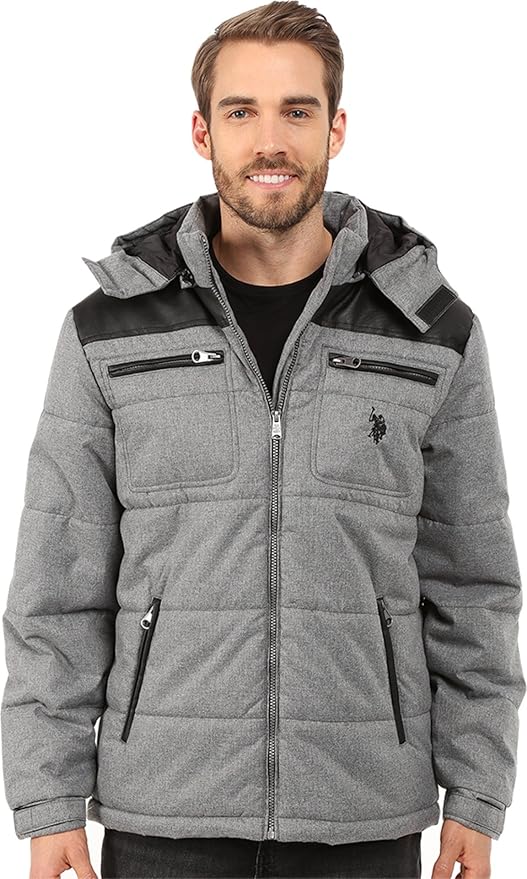 U.S. Polo Assn. Men's Puffer Jacket, Heather Grey, Large: Amazon.ca: Clothing & Accessories