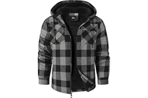ZITY Men's Flannel Hooded Jacket Fleece Sherpa Lined Plaid Shirts Jackets Zip Up Sweatshirt Hoodies for Men with 4 Pockets