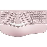 Nulea RT05 Wireless Ergonomic Keyboard, Split Keyboard with Wrist Rest, USB-C Charging, 7-Color Backlight, Natural Typing, Bluetooth and USB Connectivity, Compatible with Windows/Mac(Pink)